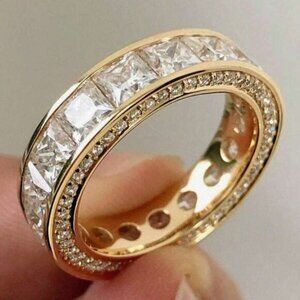 18k Yellow Gold Diamond Ring Princess Cut Eternity Ring Band